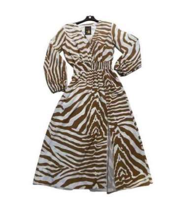 Robe boutons et ceinture élastique zébrée blanc