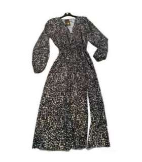 Robe boutons et ceinture élastique mouchetée