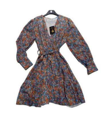 Robe cache-cœur ceinture ruban fleuri orangé