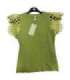 T shirt maille manches broderie anglaise vert