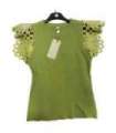 T shirt maille manches broderie anglaise vert